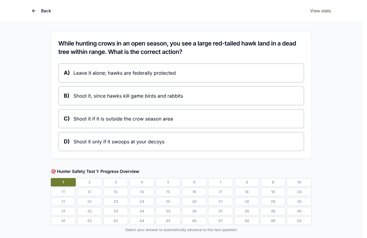Tigertest Hunter Safety practice test on desktop