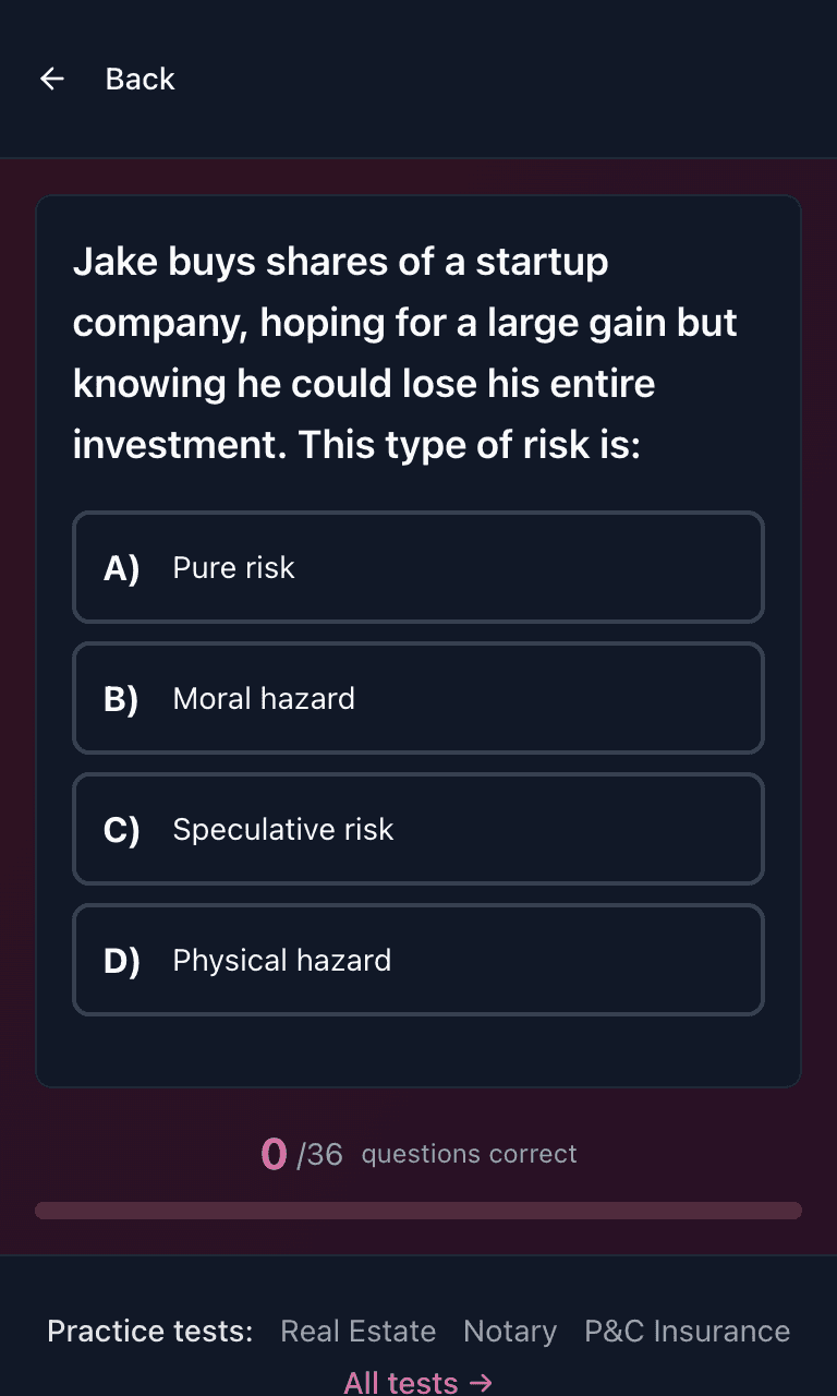 Tigertest Insurance practice test training mode on mobile