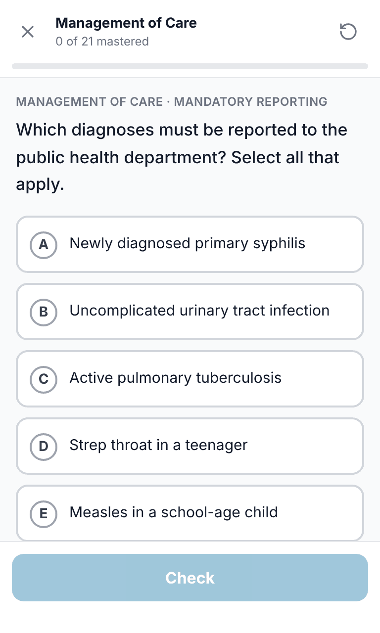 Tigertest NCLEX-RN practice test training mode on mobile