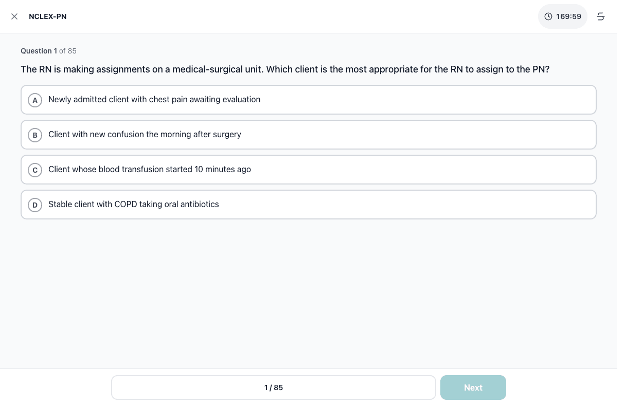 Tigertest NCLEX-PN practice test on desktop
