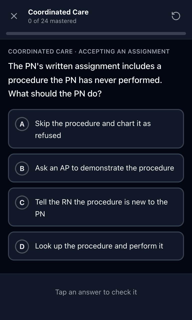Tigertest NCLEX-PN practice test training mode on mobile