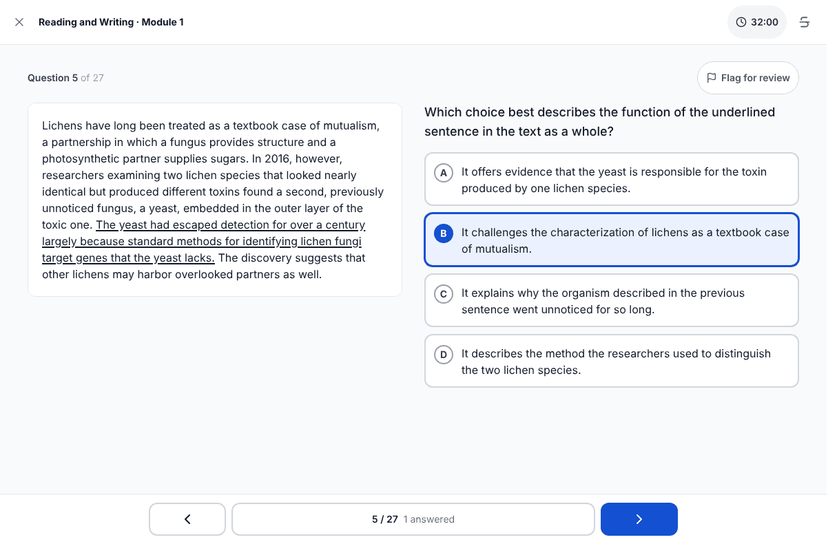 Timed SAT practice test on a computer